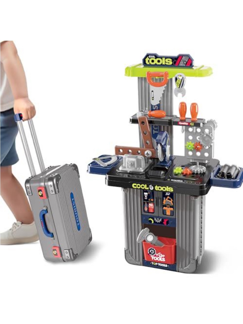 Kids Tool Bench Playset with Carry Case - Gray/Green/Orange